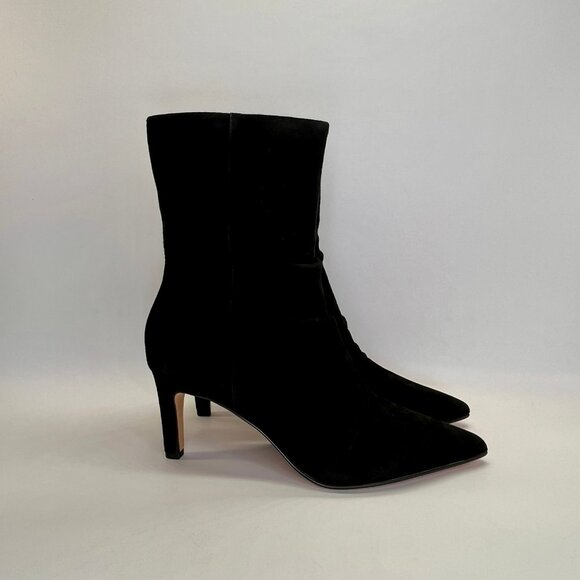Dolce Vita Fernly Onyx Suede Boots Size 6.5 Black Mid Calf Zip Stiletto Heel - Picture 5 of 13